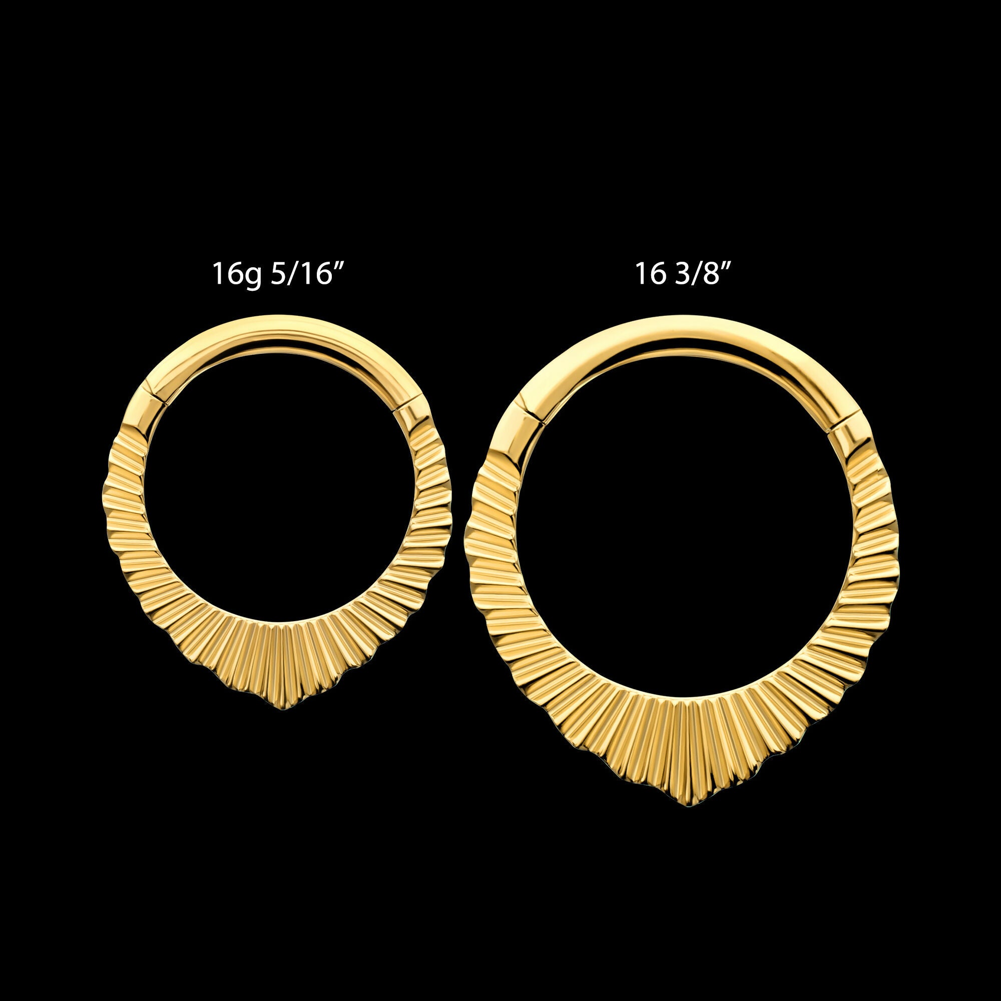 24Kt Gold PVD Titanium Radiant Pointed Hoop Front Facing Hinged Segment Clicker Earring / Nosering