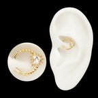 Spike Edge Bezel Heart Gem Wired Hoop Front Facing Hinged Segment Clicker Earring / Nosering – 14kt Yellow Gold