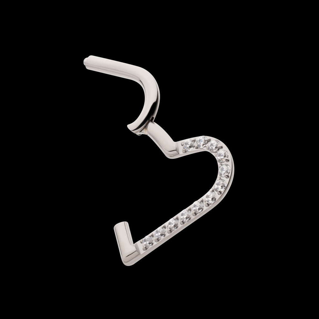 CNC Set Gem Heart Front Facing Hinged Segment Clicker (For Left Ear) Hoop Earring / Nosering – Titanium