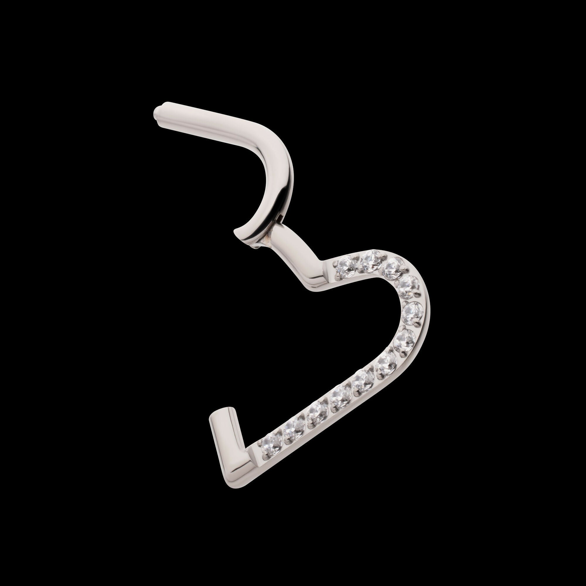 CNC Set Gem Heart Front Facing Hinged Segment Clicker (For Left Ear) Hoop Earring / Nosering – Titanium