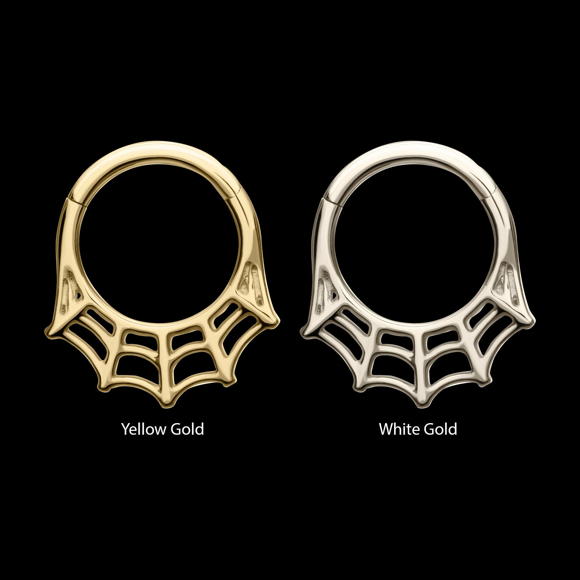 Spiderweb Front Facing Hinged Segment Clicker Hoop Earring / Nosering – 14Kt Gold