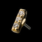 14Kt Yellow Gold Threadless with 3-Clear Gem Bar Top