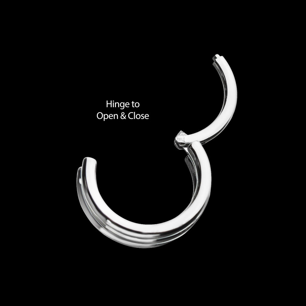 Triple Stack Design Side Facing Hinged Segment Clicker Hoop Earring / Nosering – Titanium
