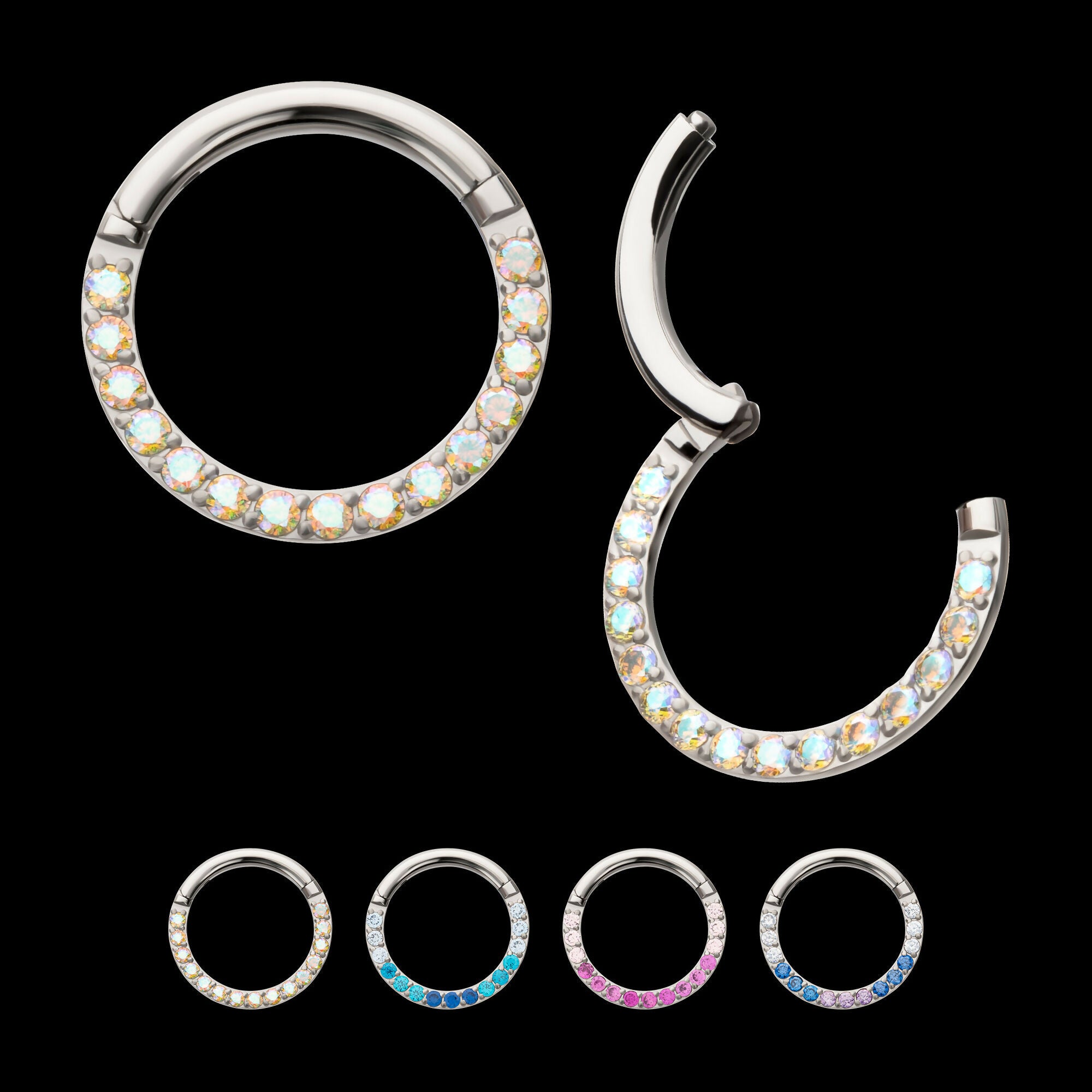 Front Facing Hinged Segment Clicker with CNC Set 1mm Ombre Fade Gem Hoop Earring / Nosering – Titanium