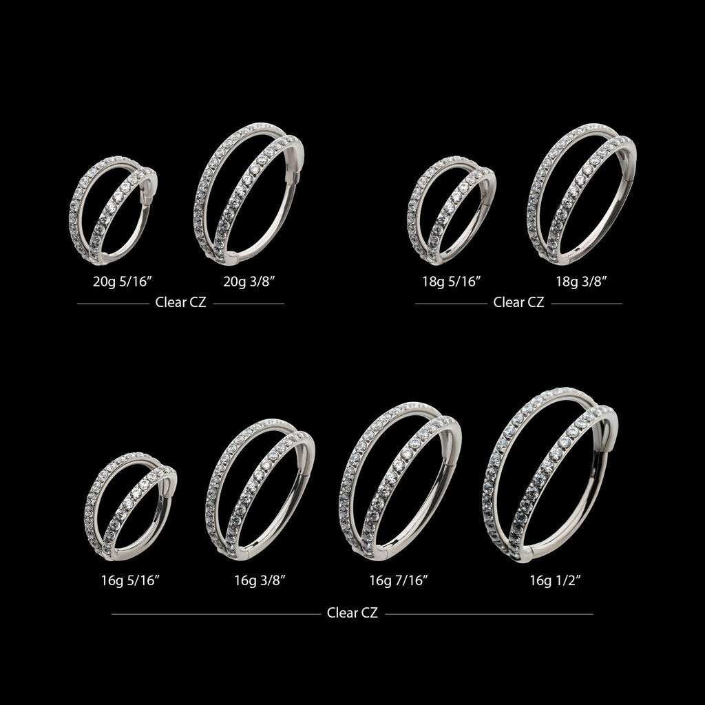Double Hoop with CNC Set 1mm Eternity Gem Side Facing Hinged Segment Clicker Earring / Nosering – Titanium