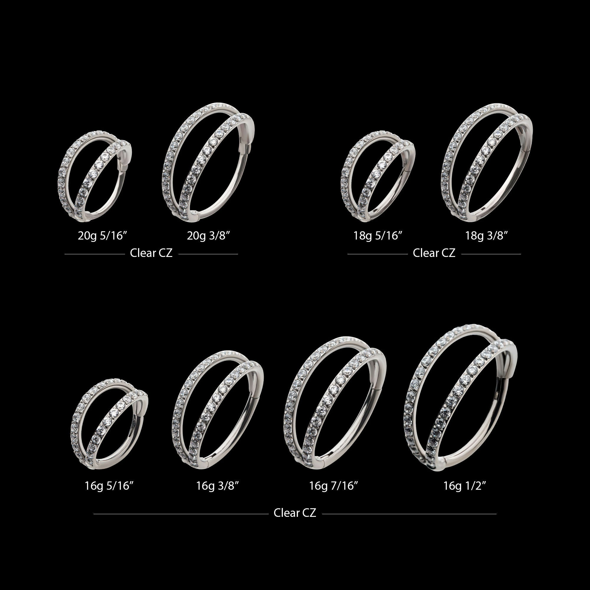 Double Hoop with CNC Set 1mm Eternity Gem Side Facing Hinged Segment Clicker Earring / Nosering – Titanium