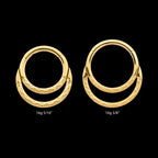 24Kt Gold PVD Titanium Hammered Double Hoop Front Facing Hinged Segment Clicker Earring / Nosering
