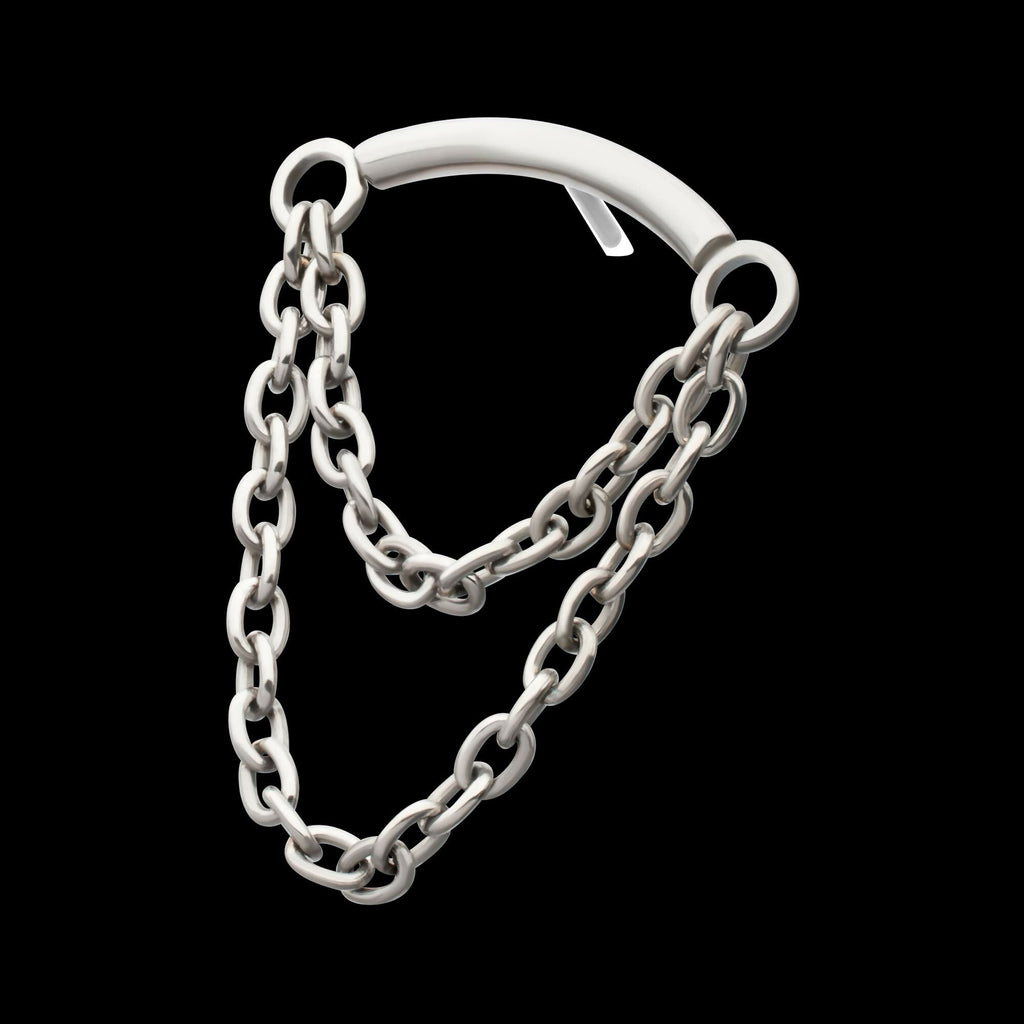 Titanium Threadless 2-Tier Dangle Chain Curved Bar Top