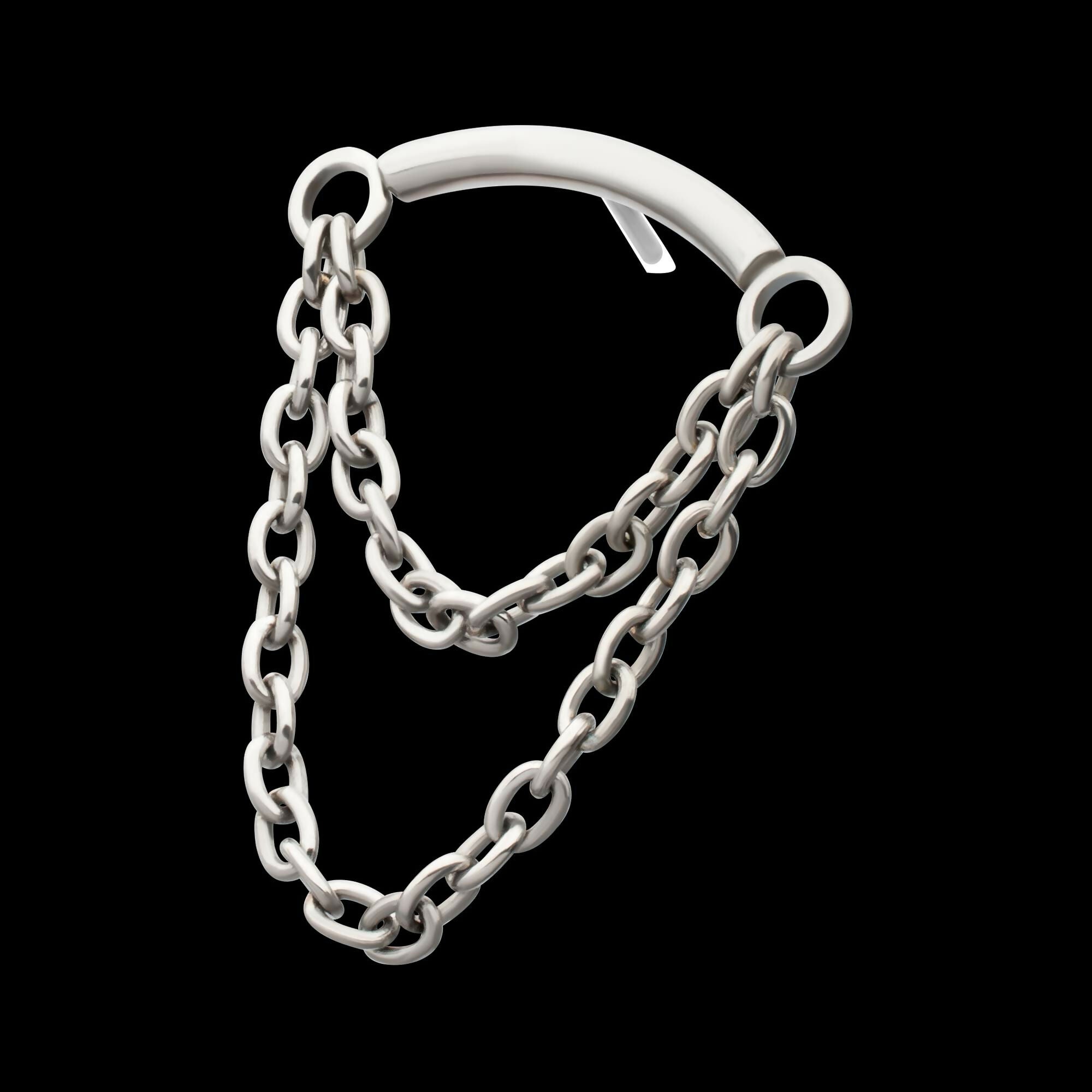 Titanium Threadless 2-Tier Dangle Chain Curved Bar Top