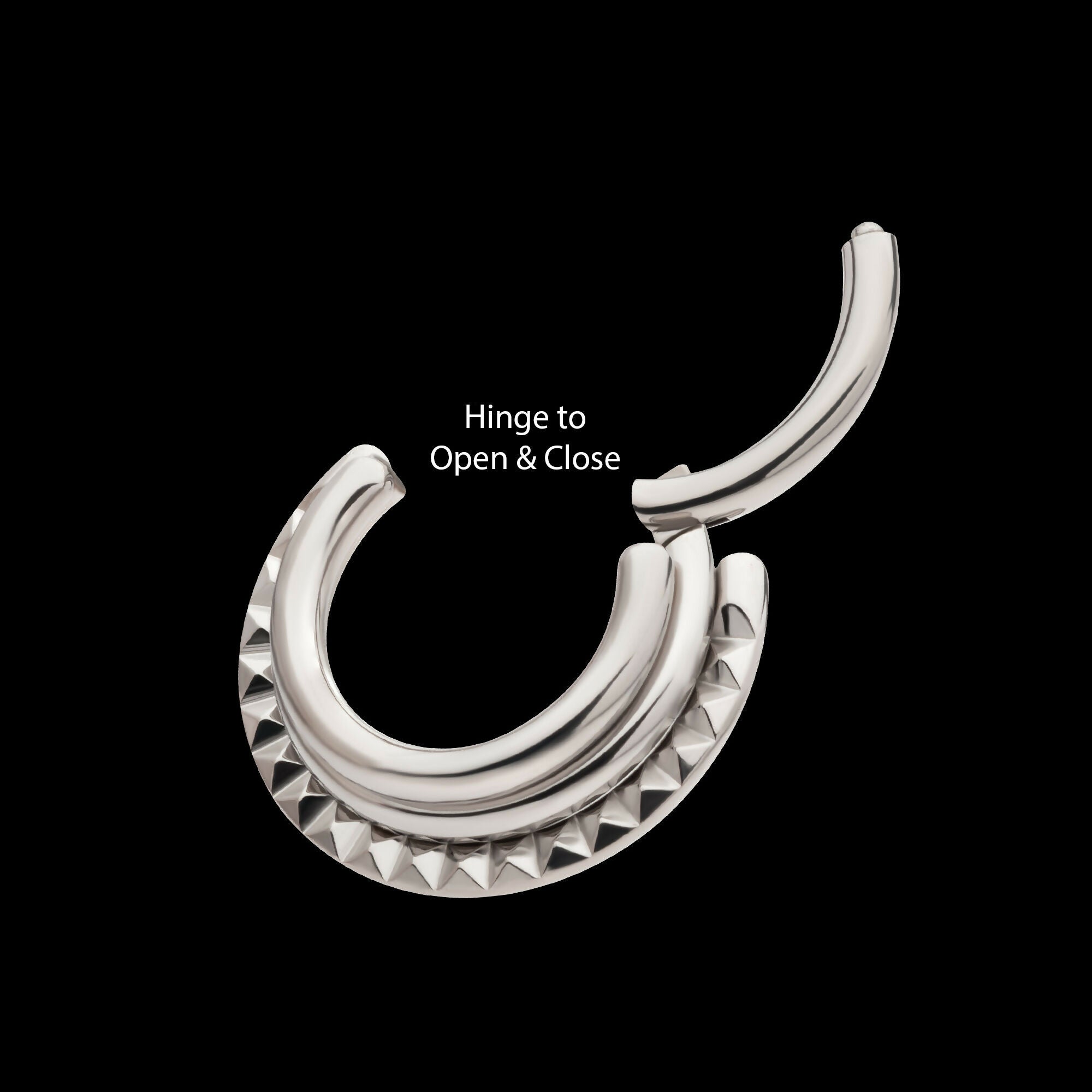Terraced Triple Stack with Pyramid Stud Front Facing Hinged Segment Clicker Hoop Earring / Nosering – Titanium