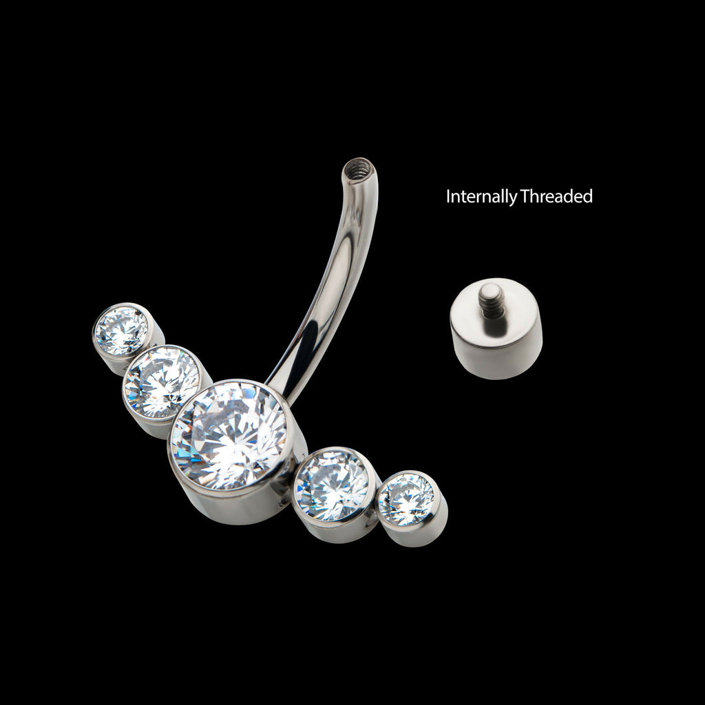 Internally Threaded with 5 Bezel Set CZ/Synthetic Opal Cluster Fixed Navel Earring / Nosering – Titanium