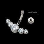 Internally Threaded with 5 Bezel Set CZ/Synthetic Opal Cluster Fixed Navel Earring / Nosering – Titanium