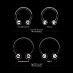 Black PVD Titanium Internally Threaded Forward Facing Bezel Set Round Gem Circular Barbell Earring / Nosering