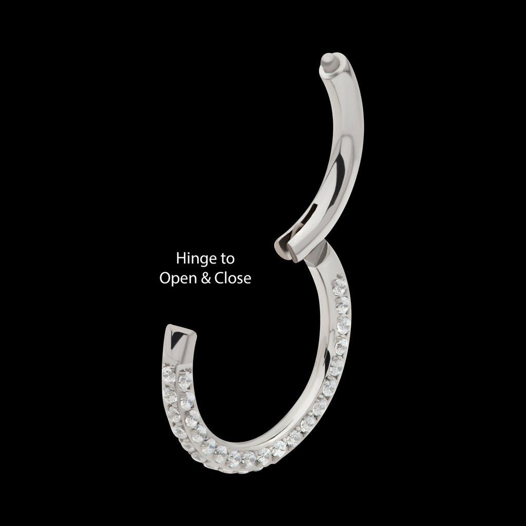 3 Row Pave Set 0.8mm Round Gem Hinged Segment Clicker Hoop Earring / Nosering – Titanium