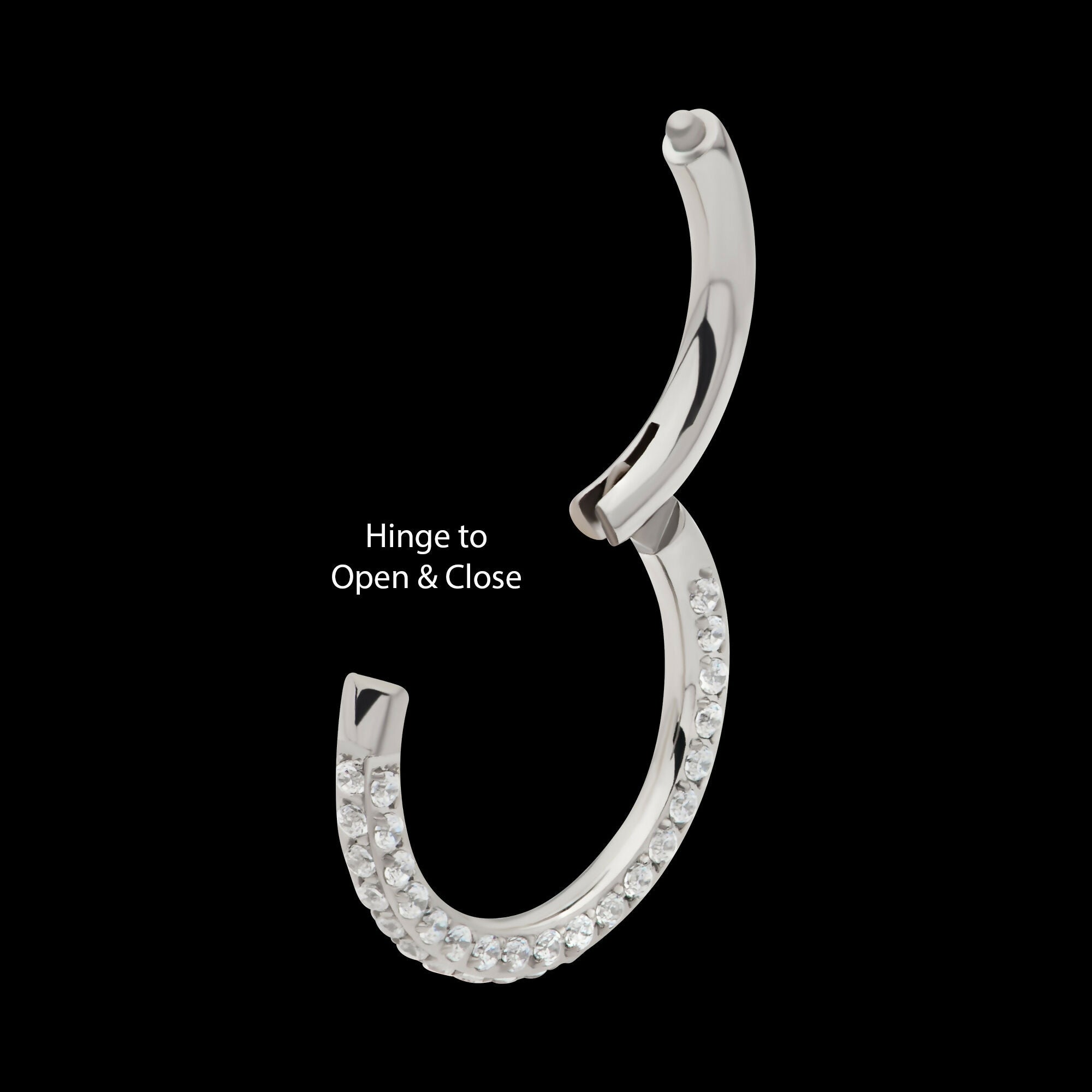 3 Row Pave Set 0.8mm Round Gem Hinged Segment Clicker Hoop Earring / Nosering – Titanium