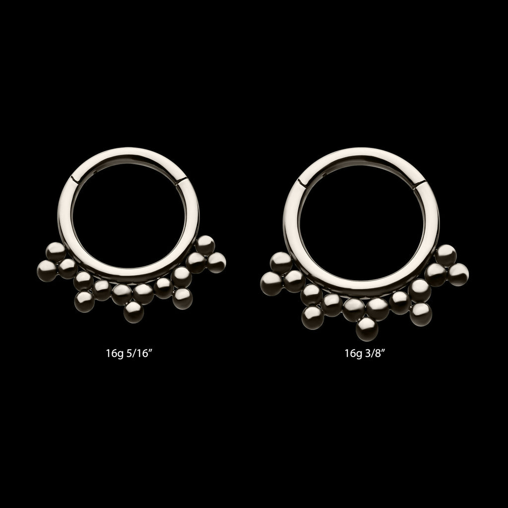 5 Cluster Trio Beads Front Facing Hinged Segment Clicker Hoop Earring / Nosering – Titanium
