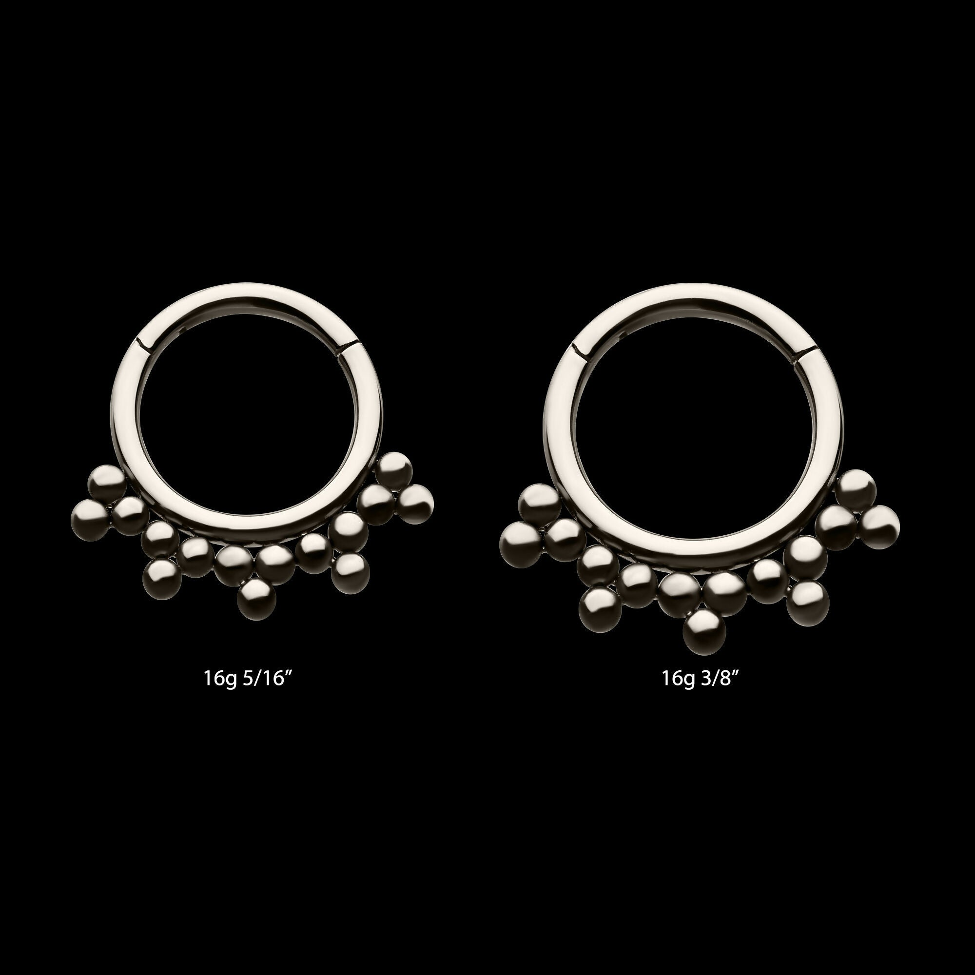 5 Cluster Trio Beads Front Facing Hinged Segment Clicker Hoop Earring / Nosering – Titanium