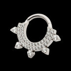 Double Row CNC Set Round CZ with 5 Round CZ Spike Edge Front Facing Hinged Segment Clicker Hoop Earring / Nosering – Titanium