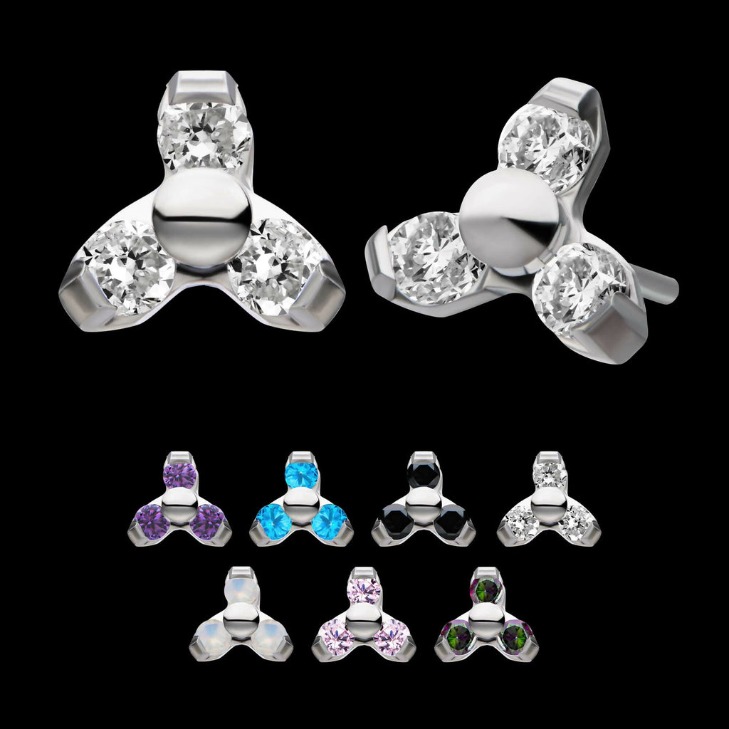 Titanium Threadless Pronged Round CZ Trinity Top