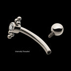 Internally Threaded with Tri Bead Bezel Set CZ Cluster Fixed Top Curved Barbell Earring / Nosering – Titanium