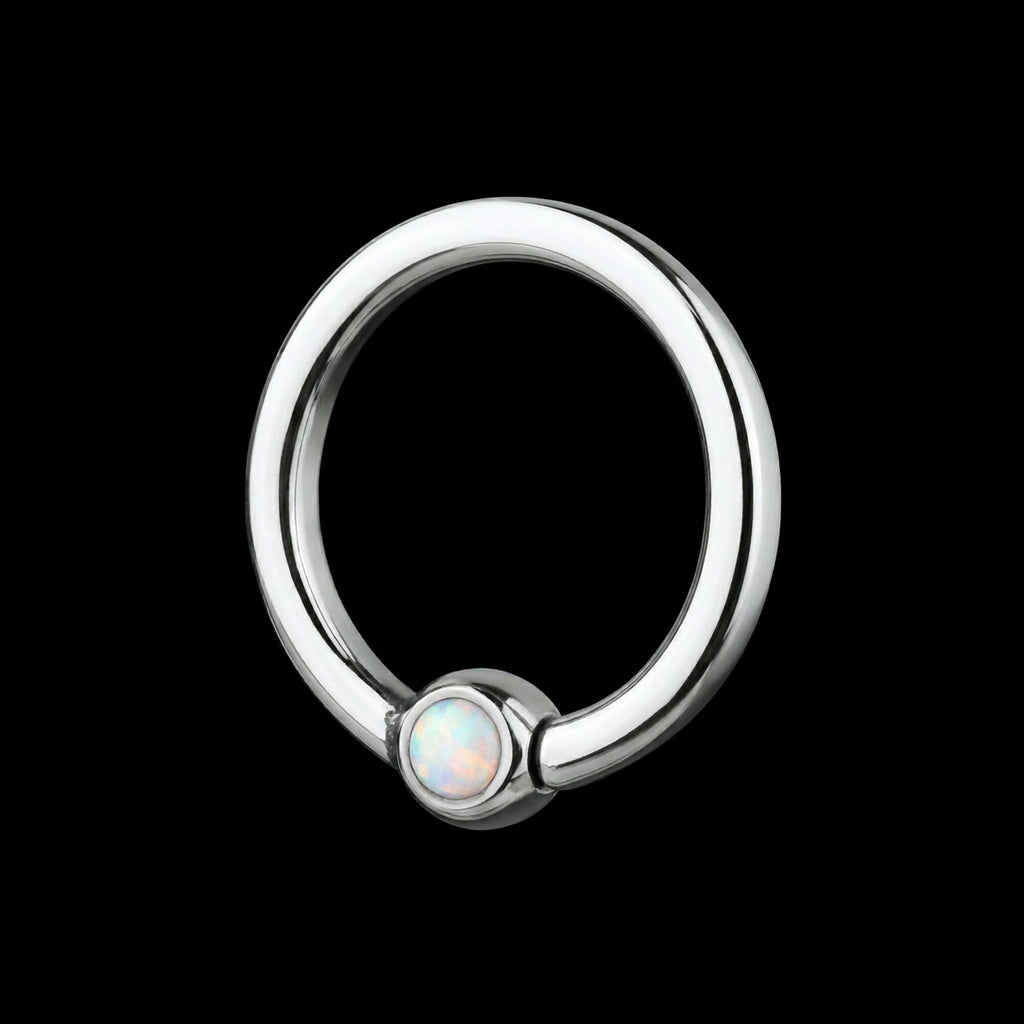 White Opal Hinged Segment Ring Earring / Nosering – Titanium