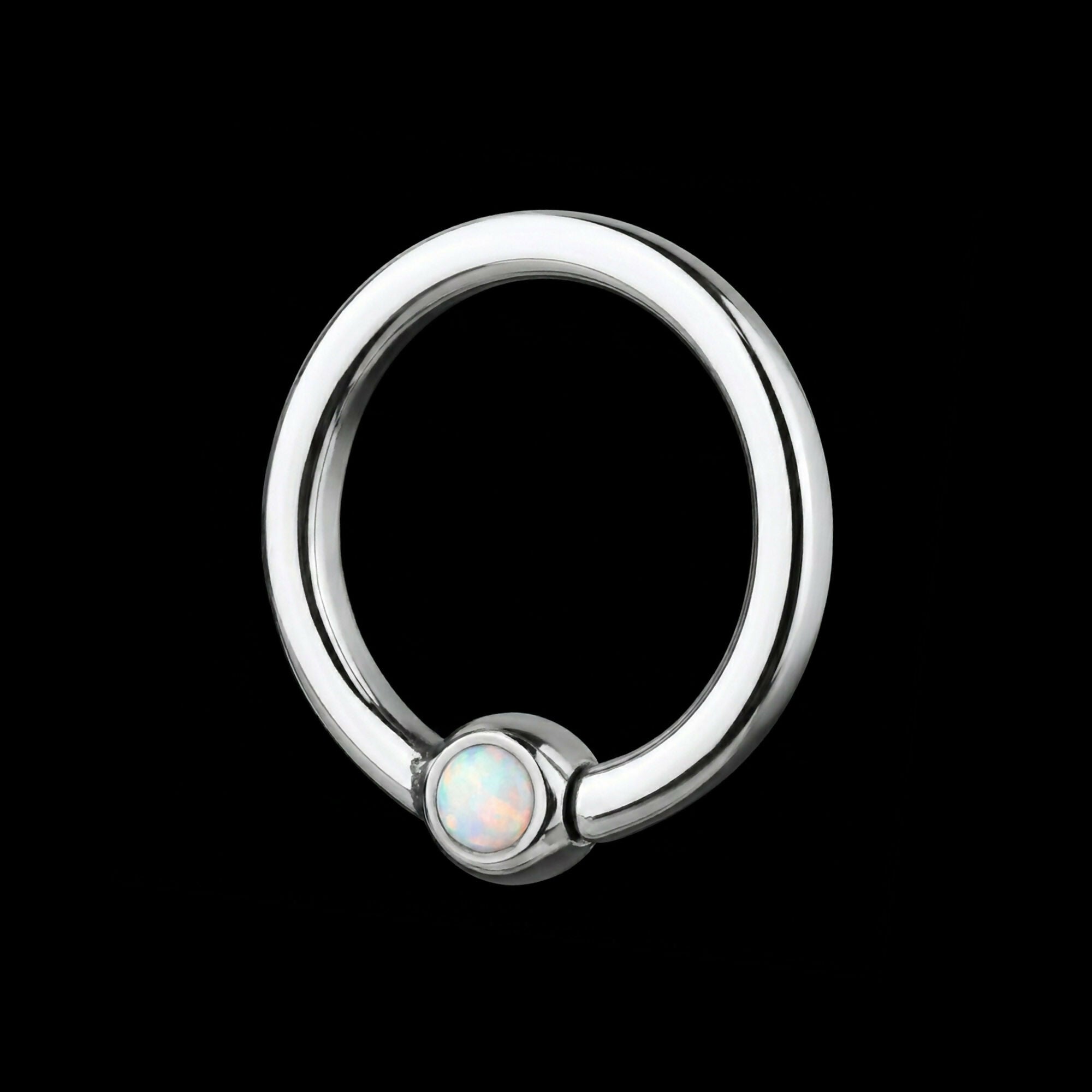 White Opal Hinged Segment Ring Earring / Nosering – Titanium