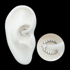 Clustered Prong Set Round CZ with Center Heart CZ Front Facing Hinged Segment Clicker Hoop Earring / Nosering – Titanium