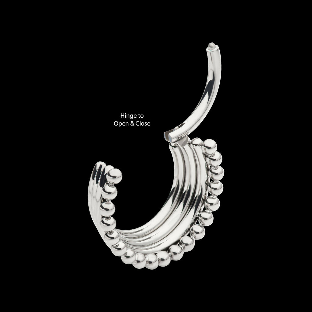 Quadruple Stacked Side Facing Hinged Segment Clicker with Clustered Beads Hoop Earring / Nosering – Titanium