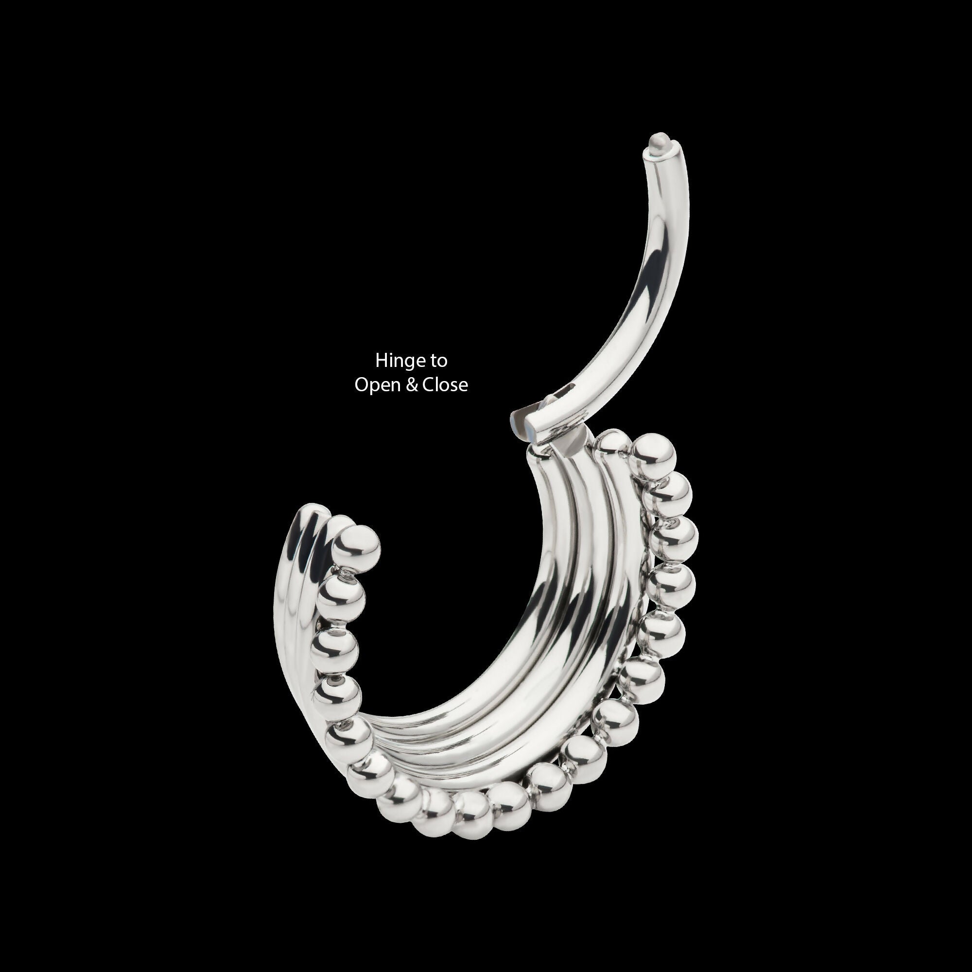 Quadruple Stacked Side Facing Hinged Segment Clicker with Clustered Beads Hoop Earring / Nosering – Titanium