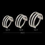 CNC Set Clear CZ in 2 Consecutive Hoops Triple Row Side Facing Hinged Segment Clicker Earring / Nosering – Titanium
