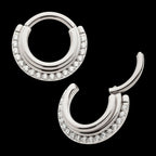 Triple Stacked Front Facing Hinged Segment Clicker with CNC Set 1mm Full Clear CZ Hoop Earring / Nosering – Titanium