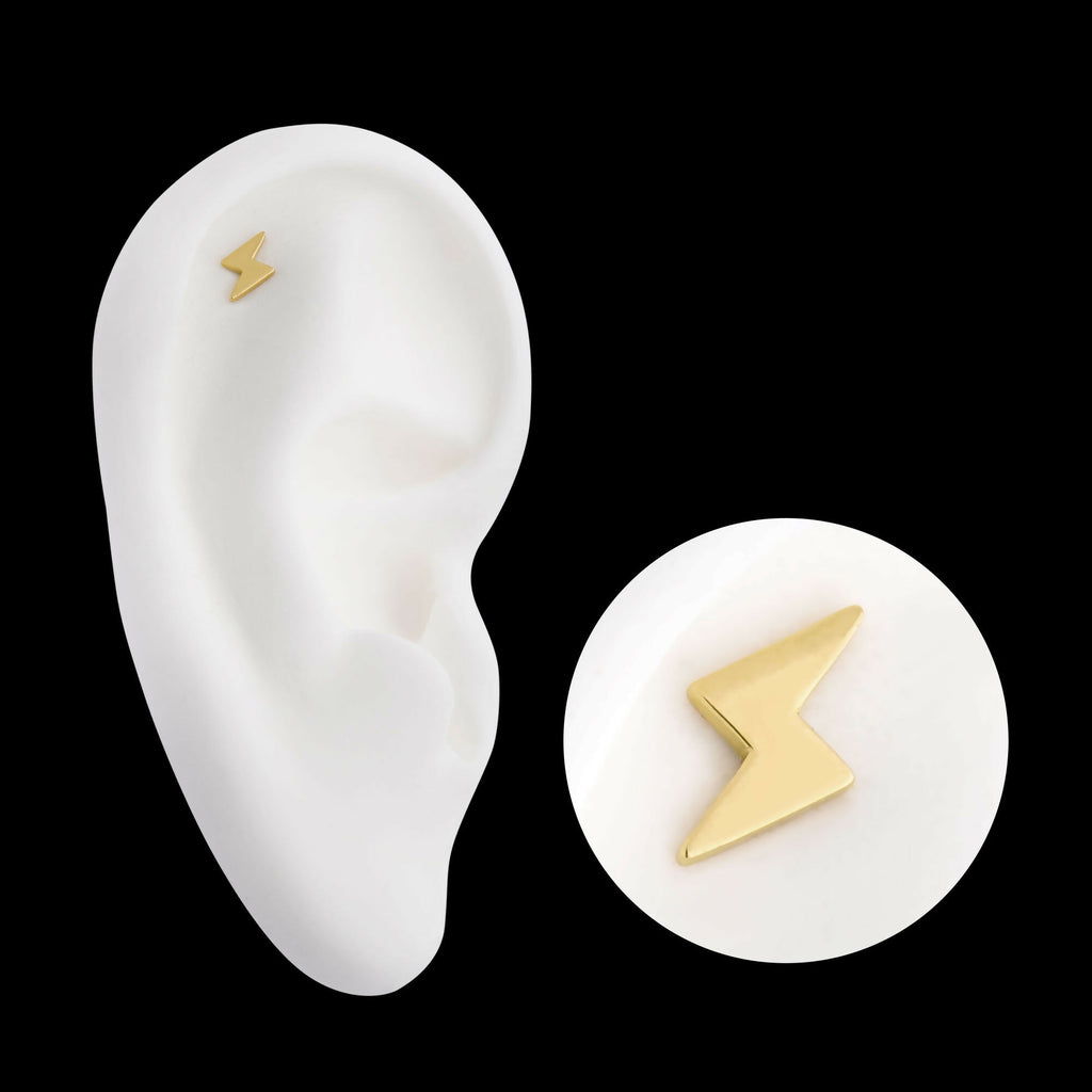 14Kt Gold Threadless with Lightning Bolt Top