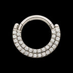 Double Row Prong Set Clear CZ Front Facing Hinged Segment Clicker Hoop Earring / Nosering – Titanium