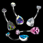 Internally Threaded Double CZ Gem 3-Prong Teardrop Navel Curves Earring / Nosering – Titanium