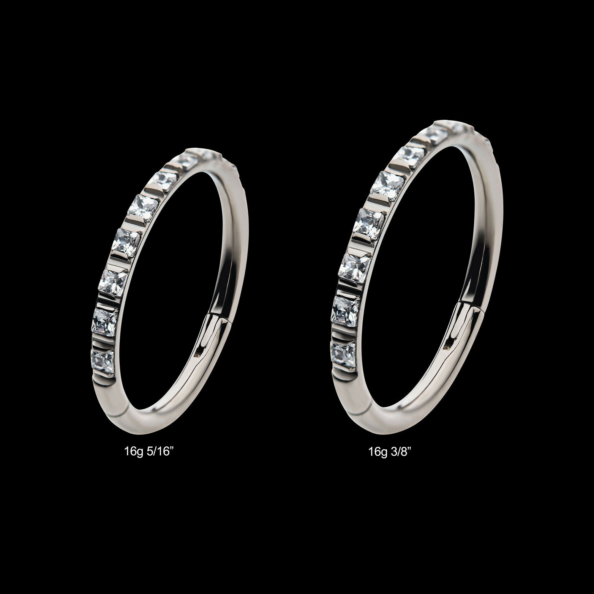 1mm Square Clear AAA CZ Side Facing Hinged Segment Clicker Hoop Earring / Nosering – Titanium