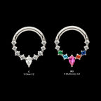 9-Cluster Prong Set Round & Teardrop CZ Front Facing Hinged Segment Clicker Hoop Earring / Nosering – Titanium