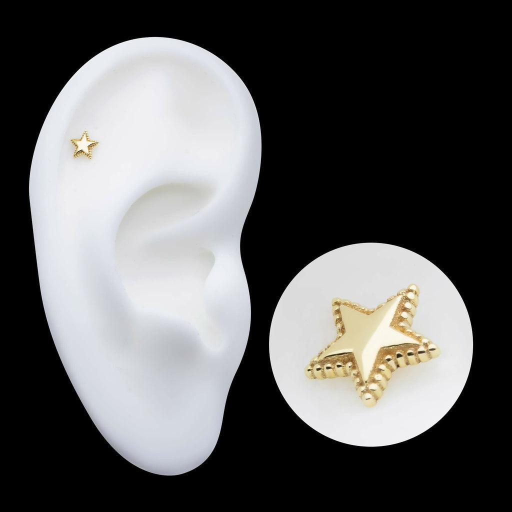 14Kt Yellow Gold Threadless Beaded Edge Star Top