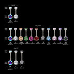 Internally Threaded Double 3-Prong Round Gem Fixed Bottom Navel Earring / Nosering – Titanium