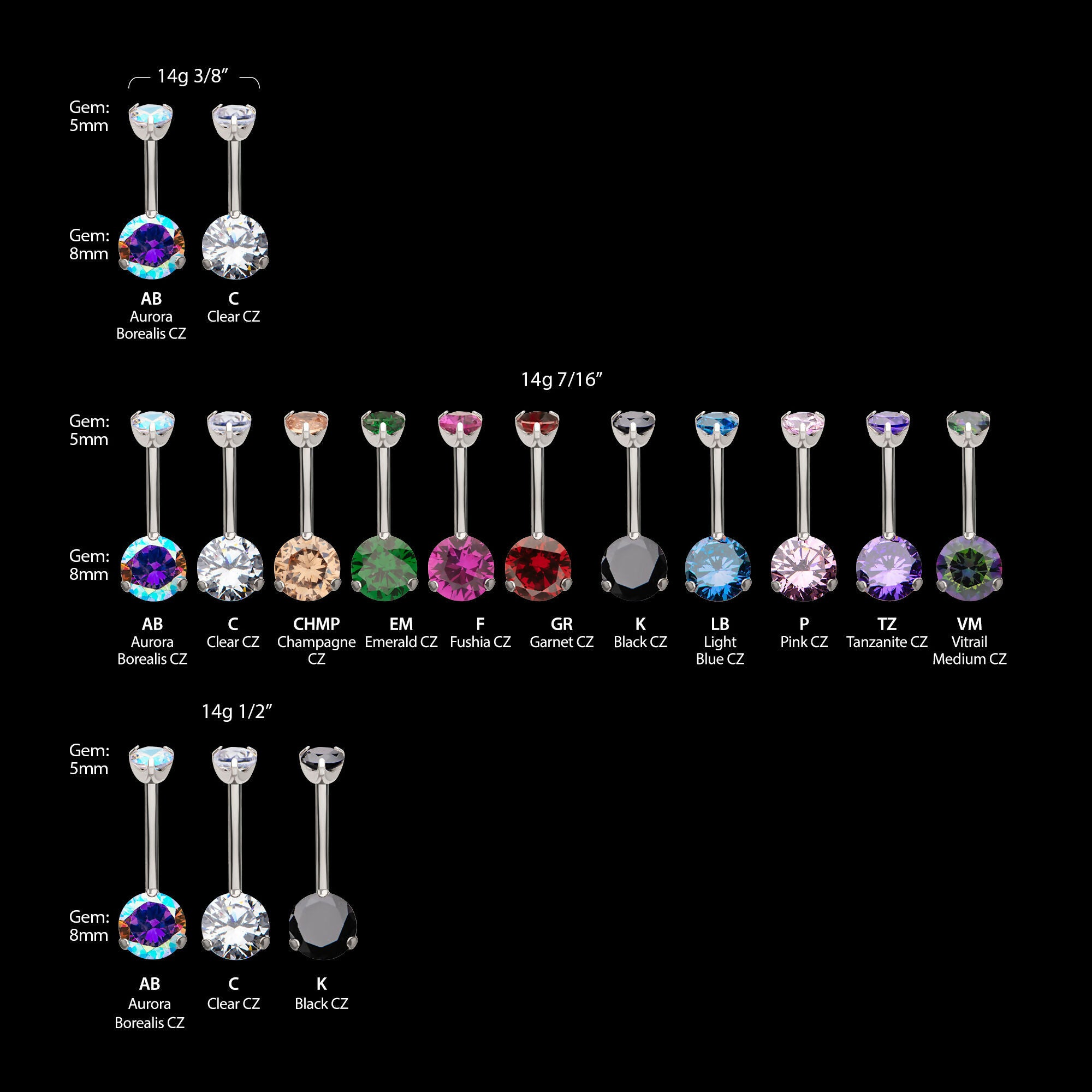 Internally Threaded Double 3-Prong Round Gem Fixed Bottom Navel Earring / Nosering – Titanium