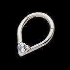 Prong Set Round CZ/Opal Front Facing Hinged Segment Clicker Hoop Earring / Nosering – Titanium