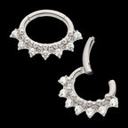 Clustered Prong Set Round CZ & Beads Oval Shape Front Facing Hinged Segment Clicker Hoop Earring / Nosering – Titanium