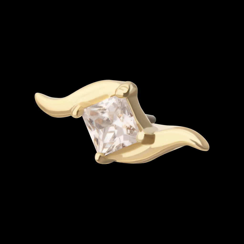 14Kt Yellow Gold Threadless Wave with Prong Set Princess Cut Gem Top