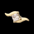 14Kt Yellow Gold Threadless Wave with Prong Set Princess Cut Gem Top