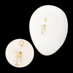 24Kt Gold PVD Titanium Internally Threaded Double Gem with Prong Set Oval Fixed Bottom Navel Earring / Nosering