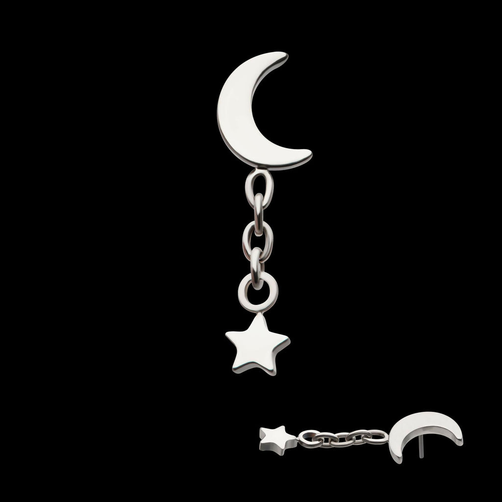 Titanium Threadless Crescent Moon Top with Dangle Star