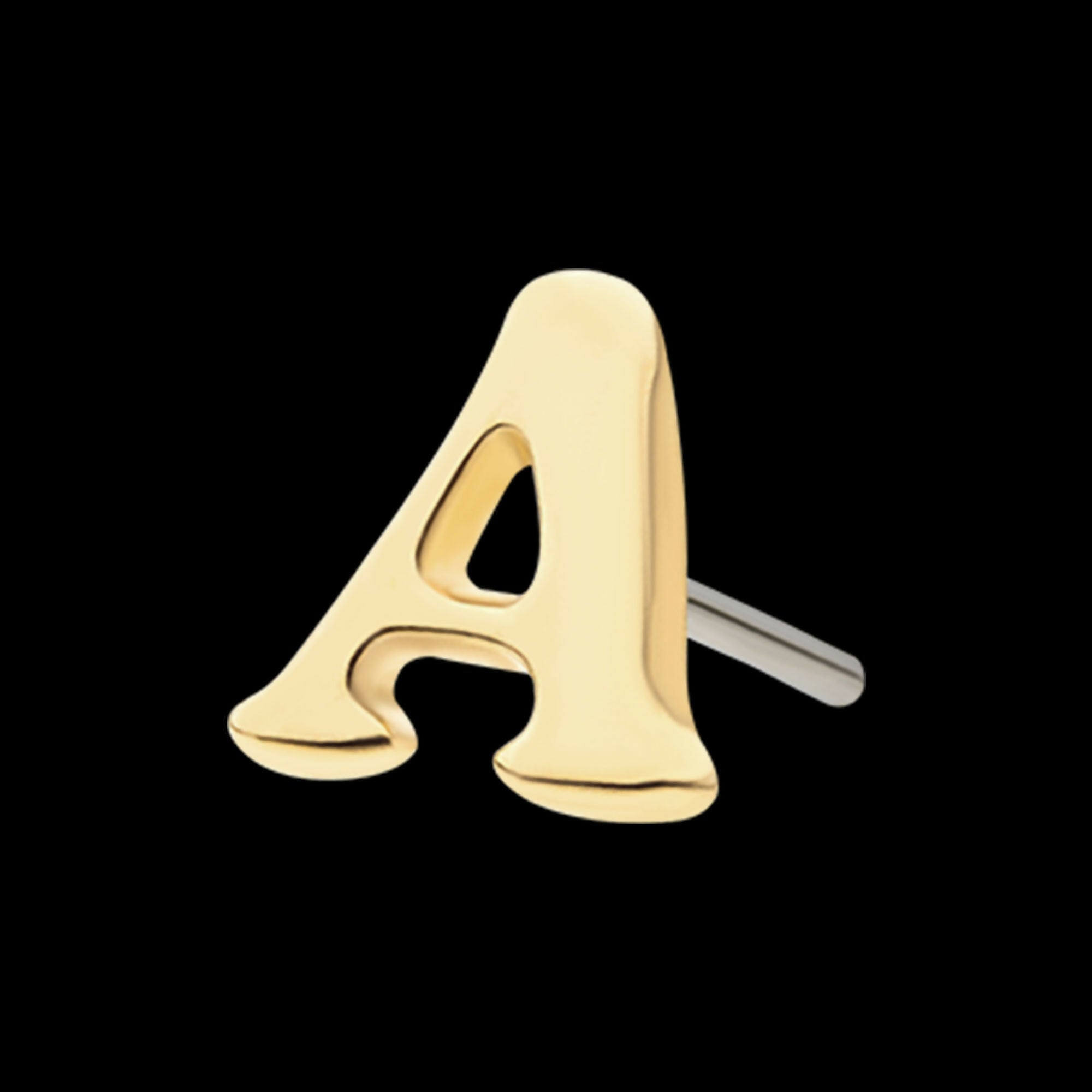 14Kt Yellow Gold Threadless Cooper Black Italic Letter Initial Tops