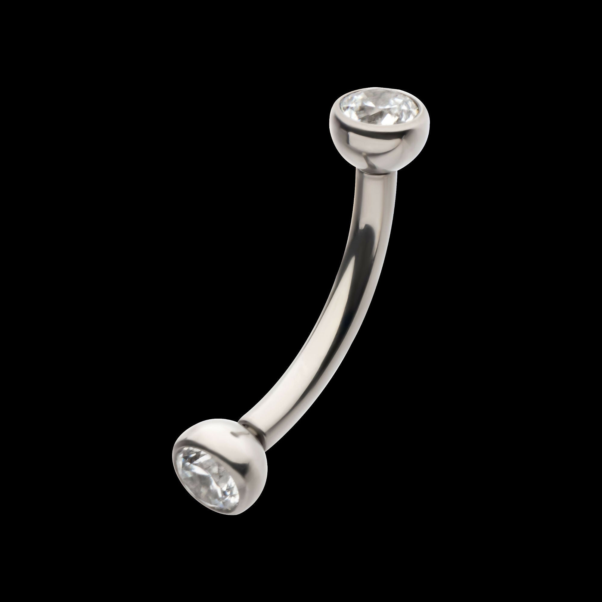 Internally Threaded Double Bezel Gem End Curved Barbell Earring / Nosering – Titanium
