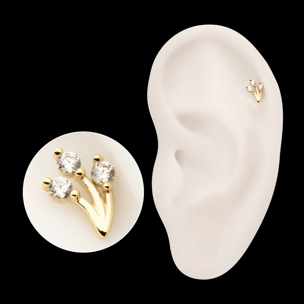 14Kt Yellow Gold Threadless Prong Set Gem Vine Top