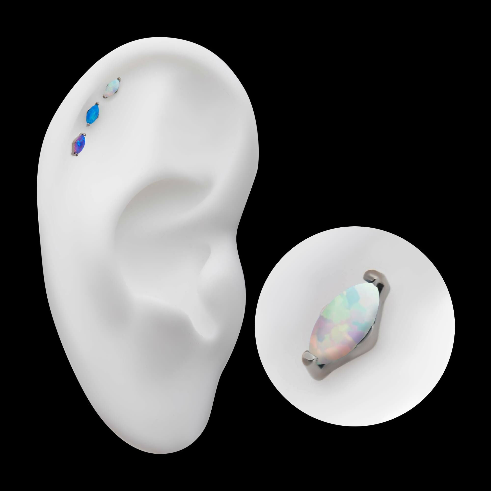 Titanium Threadless with 2-Prong Marquise Opal Top