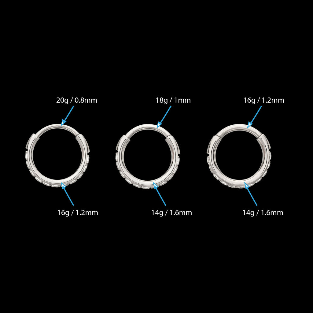 CNC Set Full Clear CZ Eternity Gem with Thicker Outer Hoop Side Facing Hinged Segment Clicker Earring / Nosering – Titanium